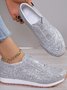 Chaussures à Tige Basse Décontracté Plain Toutes Les Saisons Brillant Respirable Domestique Tissu de Maille PU à Enfiler pour Femmes