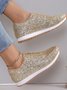 Chaussures à Tige Basse Décontracté Plain Toutes Les Saisons Brillant Respirable Domestique Tissu de Maille PU à Enfiler pour Femmes