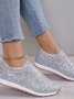 Chaussures à Tige Basse Décontracté Plain Toutes Les Saisons Brillant Respirable Domestique Tissu de Maille PU à Enfiler pour Femmes