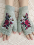 Gants Femmes Élégant Floral Hiver Tricoté Joint Fendu Faire la navette chaleur Régulier