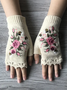 Gants Femmes Élégant Floral Hiver Tricoté Joint Fendu Faire la navette chaleur Régulier