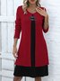 Femmes Bloc de Couleur Gris Col Rond Confortable Robe Mi-Longue Décontracté