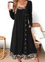 Femmes Bloc de Couleur Noir Col Rond Confortable Robe Maxi Décontracté