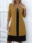 Femmes Bloc de Couleur Gris Col Rond Confortable Robe Mi-Longue Décontracté
