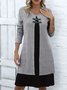 Femmes Bloc de Couleur Gris Col Rond Confortable Robe Mi-Longue Décontracté