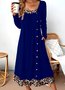 Femmes Bloc de Couleur Noir Col Rond Confortable Robe Maxi Décontracté