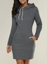 Femmes Plain Vert Sweat-shirt à Capuche Confortable Joint Fendu Mini Robe Rétro