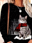 T-shirts Femmes Décontracté Printemps / Automne Chat Imprimé Quotidien Ample Manches Longues Col Rond Droit