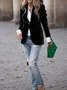Micro-élasticité à Col Revers Manches Longues Boutons Régulier Plain Blazer Joint Fendu pour Femmes