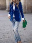 Micro-élasticité à Col Revers Manches Longues Boutons Régulier Plain Blazer Joint Fendu pour Femmes