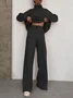 Deux Pièces Ensembles Élégant Plain Printemps / Automne Polyester Ample Manches Longues Col Roulé Top Avec Pantalons Droit pour Femmes