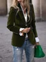 Micro-élasticité à Col Revers Manches Longues Boutons Régulier Plain Blazer Joint Fendu pour Femmes