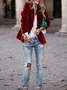 Micro-élasticité à Col Revers Manches Longues Boutons Régulier Plain Blazer Joint Fendu pour Femmes