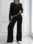 Deux Pièces Ensembles Décontracté Bloc de Couleur Printemps / Automne Polyester Quotidien Coupe Régulière Manches Longues Top Avec Pantalons Droit pour Femmes