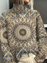 Pulls Rétro Abstrait Printemps / Automne Imprimé Quotidien Manches Longues Col Roulé Régulier Élasticité moyenne pour Femmes