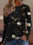 T-shirts Décontracté Floral Printemps / Automne Micro-élasticité Quotidien Manches Longues Régulier Droit Régulier pour Femmes