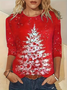 T-shirts Femmes Décontracté Printemps / Automne Sapin de Noël Micro-élasticité Ample Jersey Manches Longues Col Rond Régulier