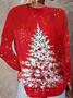 T-shirts Femmes Décontracté Printemps / Automne Sapin de Noël Micro-élasticité Ample Jersey Manches Longues Col Rond Régulier