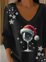 T-shirts Décontracté Printemps / Automne Verre à Vin de Noël Polyester Col V Quotidien Manches Longues Régulier Droit pour Femmes