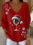 T-shirts Décontracté Printemps / Automne Verre à Vin de Noël Polyester Col V Quotidien Manches Longues Régulier Droit pour Femmes