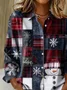 Chemises Décontracté Printemps / Automne Bonhomme de Neige de Noël Polyester Aucune élasticité Manches Longues Droit Régulier Col de Chemise pour Femmes