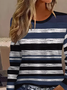 T-shirts Rayé Décontracté Printemps / Automne Imprimé Micro-élasticité Quotidien Jersey Col Rond Régulier pour Femmes