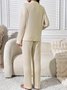 Deux Pièces Ensembles Décontracté Plain Printemps / Automne Coton Naturel Micro-élasticité Coupe Régulière Col Rond Top Avec Pantalons pour Femmes