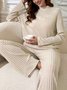 Deux Pièces Ensembles Décontracté Plain Printemps / Automne Coton Naturel Micro-élasticité Coupe Régulière Col Rond Top Avec Pantalons pour Femmes