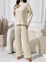 Deux Pièces Ensembles Décontracté Plain Printemps / Automne Coton Naturel Micro-élasticité Coupe Régulière Col Rond Top Avec Pantalons pour Femmes