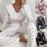 salon Ensembles Décontracté Floral Toutes Les Saisons Polyester Naturel Quotidien Coupe Régulière Manches Longues Droit pour Femmes