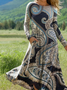 Femmes Floral Comme Image Col Rond Confortable La longueur du sol Robe Rétro