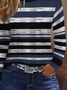 T-shirts Rayé Décontracté Printemps / Automne Imprimé Micro-élasticité Quotidien Jersey Col Rond Régulier pour Femmes