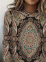 T-shirts Femmes Décontracté Ethnique Printemps / Automne Imprimé Quotidien Ample Jersey Col Rond Droit