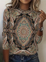 T-shirts Femmes Décontracté Ethnique Printemps / Automne Imprimé Quotidien Ample Jersey Col Rond Droit