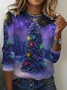 T-shirts Décontracté Printemps / Automne Noël Imprimé Jersey Manches Longues Col Rond Droit Régulier pour Femmes