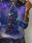 T-shirts Décontracté Printemps / Automne Noël Imprimé Jersey Manches Longues Col Rond Droit Régulier pour Femmes