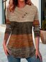 T-shirts Décontracté Printemps / Automne Multicolore Bloc Polyester Col croisé Micro-élasticité Quotidien Coupe Régulière Régulier pour Femmes