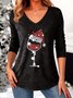 T-shirts Décontracté Printemps / Automne Noël Col V Micro-élasticité Quotidien Coupe Régulière Trapèze Régulier pour Femmes