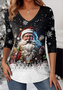 T-shirts Femmes Décontracté Printemps / Automne Noël Polyester Col V Micro-élasticité Coupe Régulière Régulier Trapèze