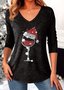 T-shirts Décontracté Printemps / Automne Noël Col V Micro-élasticité Quotidien Coupe Régulière Trapèze Régulier pour Femmes