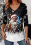 T-shirts Femmes Décontracté Printemps / Automne Noël Polyester Col V Micro-élasticité Coupe Régulière Régulier Trapèze