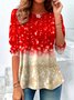 T-shirts Décontracté Printemps / Automne Noël Polyester Micro-élasticité Coupe Régulière Manches Longues Col Rond Trapèze pour Femmes