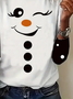 T-shirts Femmes Décontracté Printemps / Automne Bonhomme de Neige de Noël Micro-élasticité Quotidien Ample Jersey Col Rond Droit