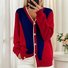 Cardigans Femmes Décontracté Bloc de Couleur Printemps / Automne Coton Col V Quotidien Coupe Régulière Manches Longues Élasticité moyenne