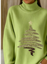 Pulls Décontracté Hiver Noël Polyester Ample Col Roulé Long Droit Élasticité moyenne pour Femmes