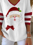 T-shirts Femmes Père Noël Décontracté Printemps / Automne Polyester Col V Imprimé Domestique Coupe Régulière Manches Longues