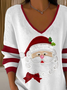 T-shirts Femmes Père Noël Décontracté Printemps / Automne Polyester Col V Imprimé Domestique Coupe Régulière Manches Longues