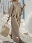Femmes Plain Rose Col V Confortable Maxi Robe Pull Décontracté