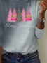 T-shirts Femmes Décontracté Printemps / Automne Sapin de Noël Micro-élasticité Jersey Manches Longues Col Rond Régulier Régulier