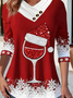T-shirts Décontracté Printemps / Automne Verre à Vin de Noël Coton Micro-élasticité Ample Noël Manches Longues Régulier pour Femmes